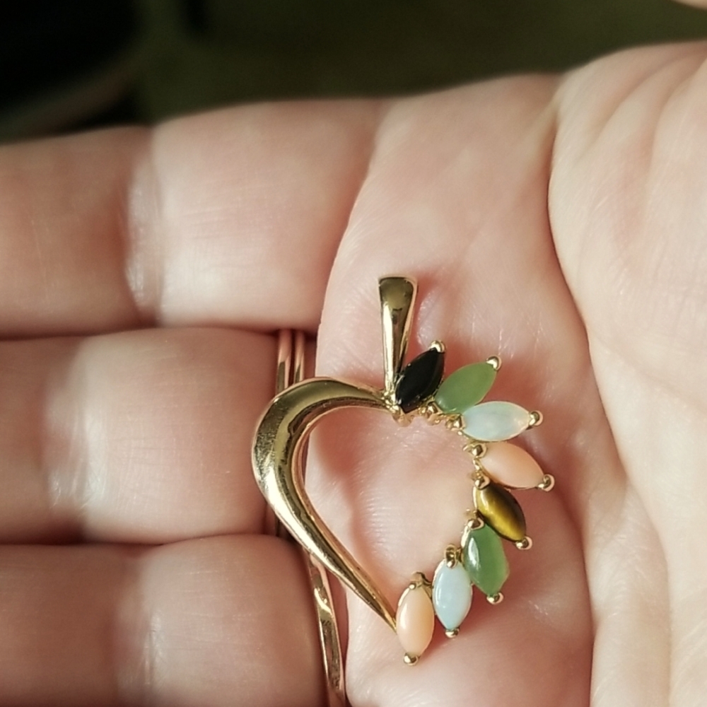 Heart Shaped Pendant With Semiprecious Stones.